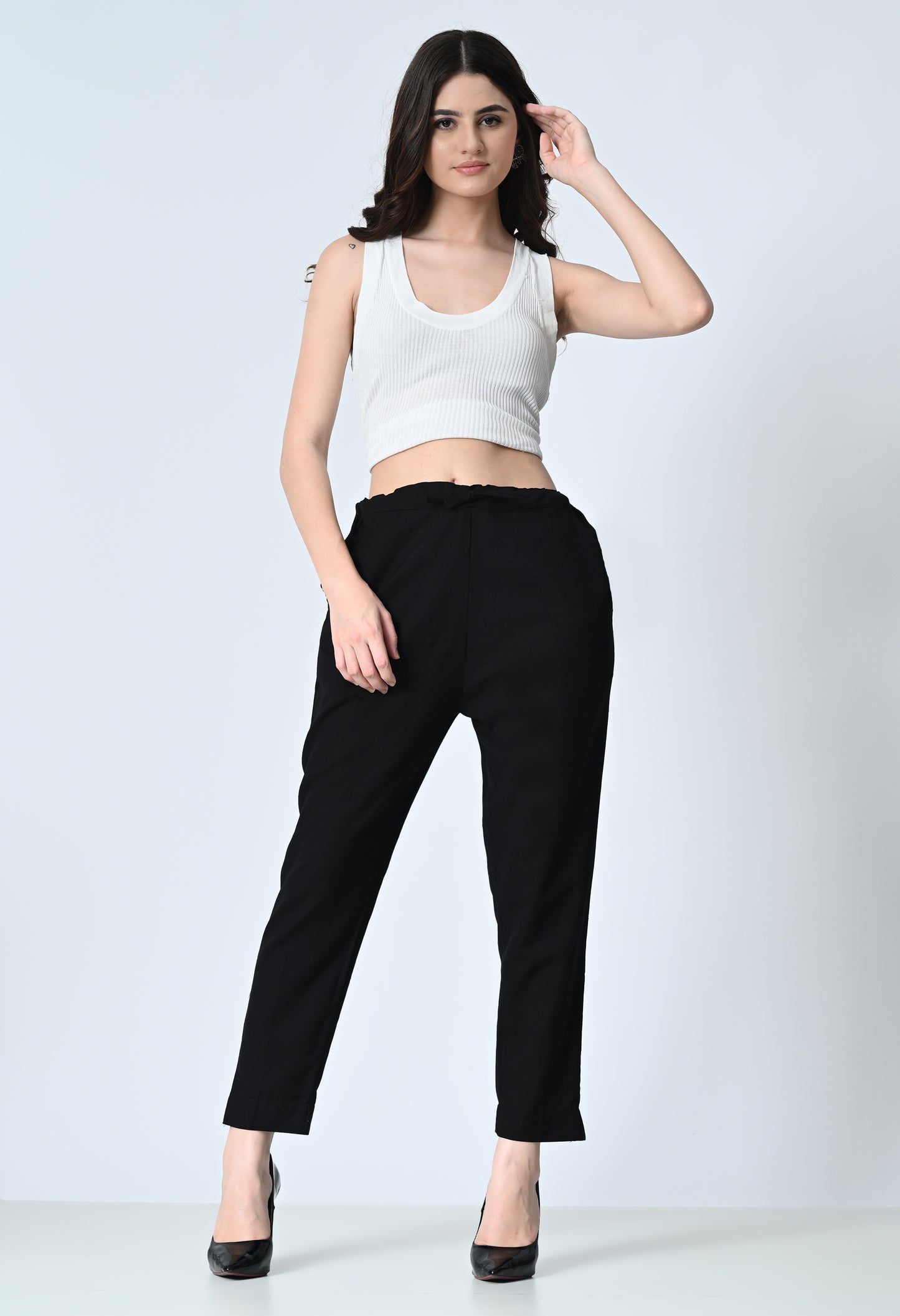 MAURYA Women's Black Solid 100% Cotton Pant with 2 Side Pockets (MPT013)