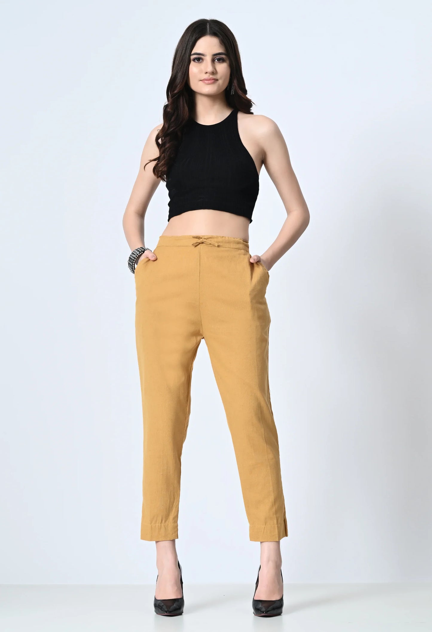 MAURYA Women's Beige Solid 100% Cotton Pant with 2 Side Pockets (MPT019)