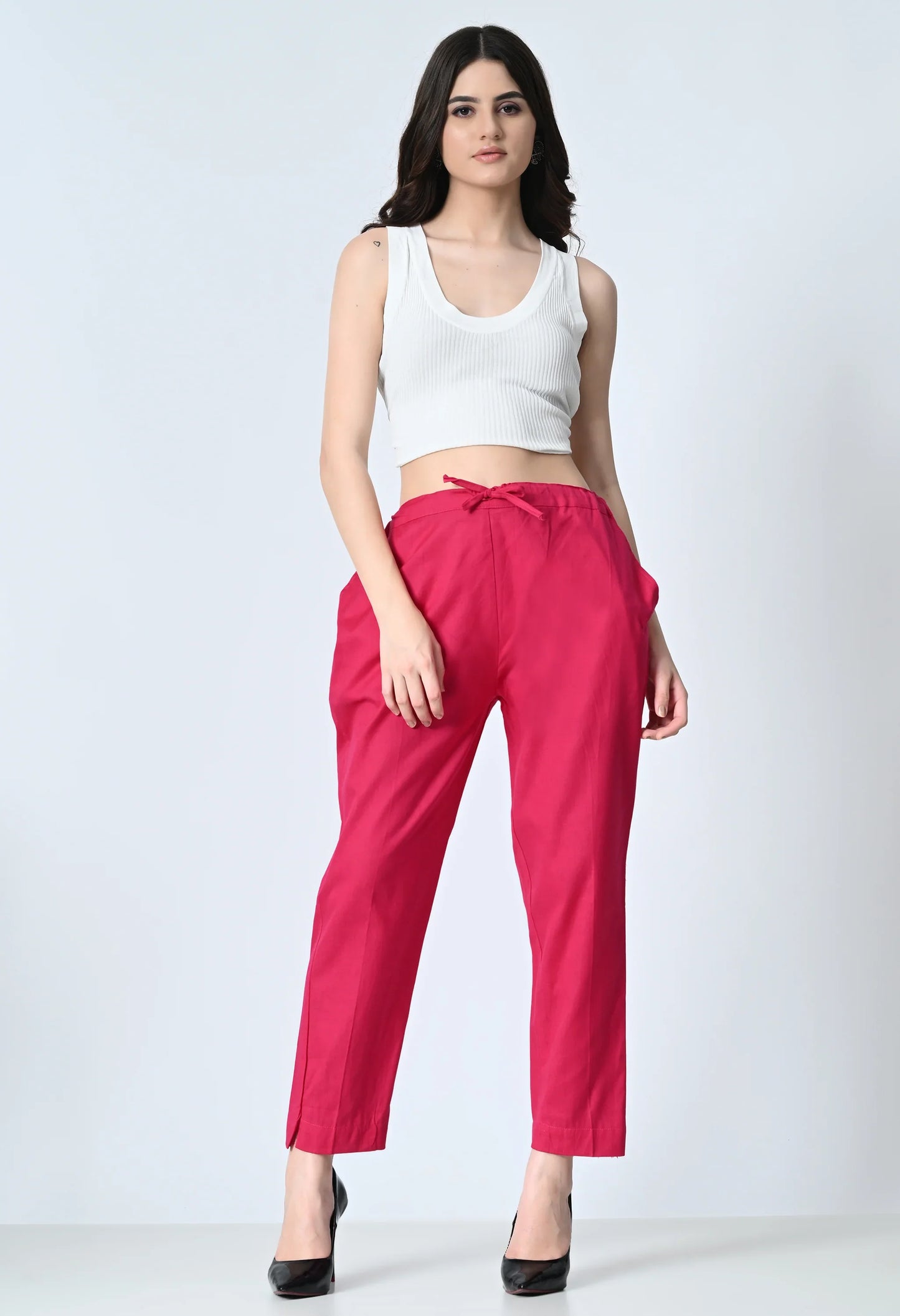 MAURYA Women's Pink Solid 100% Cotton Pant with 2 Side Pockets (MPT015)