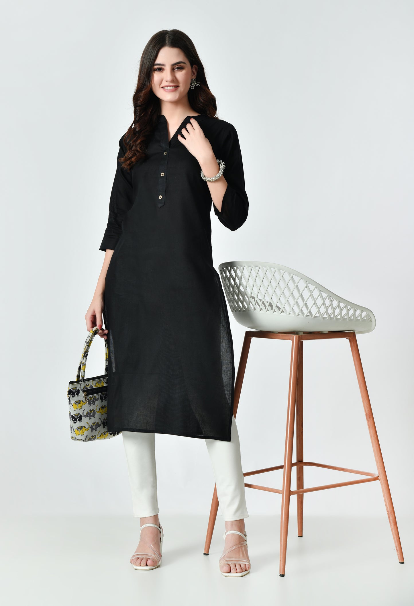 MAURYA Women's Black Color Solid Cotton Blend Regular Straight Kurti (MKT126)