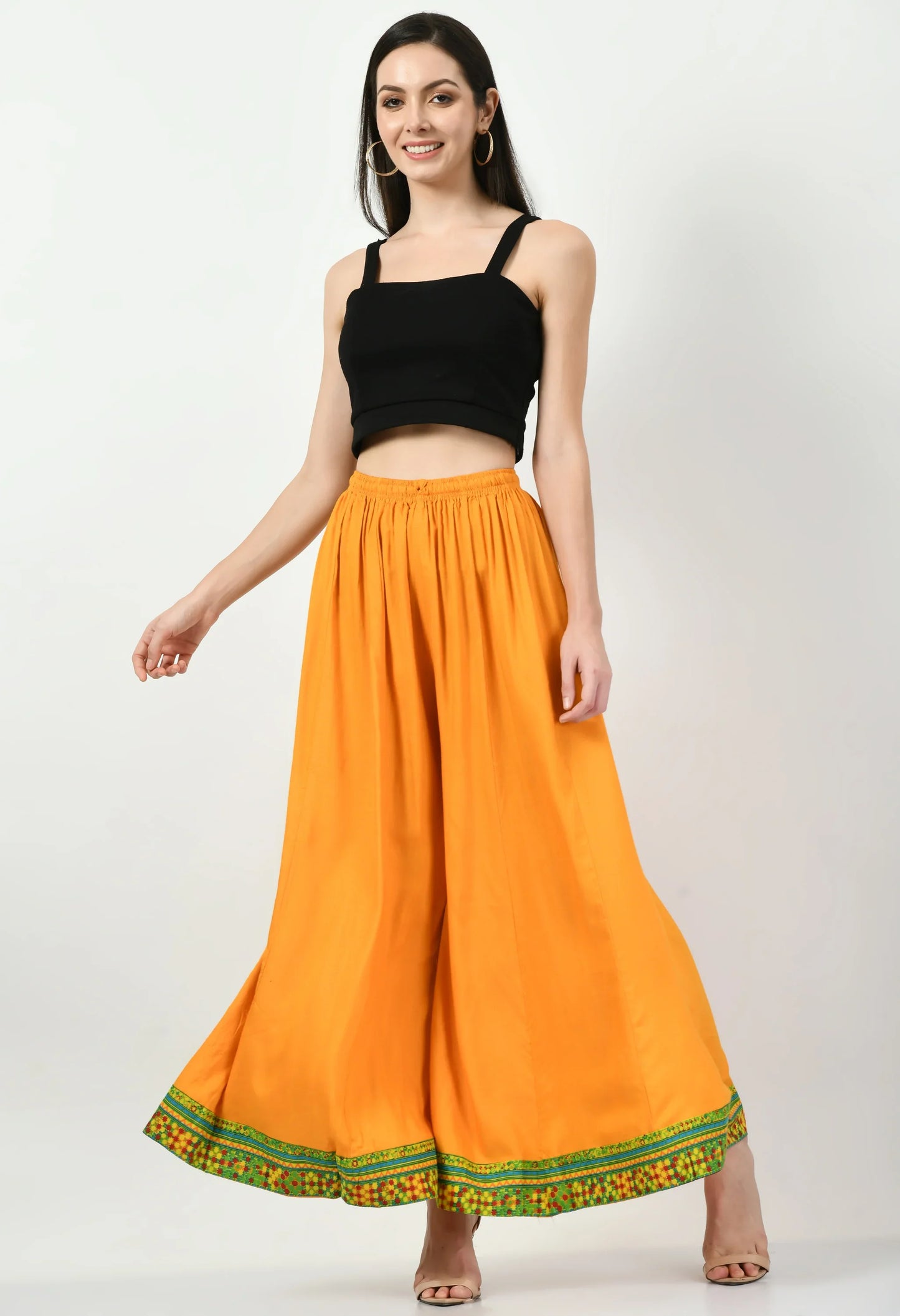 MAURYA Women's Mustard Solid Elasticated Loose Fit Lace Palazzo (MPL008)