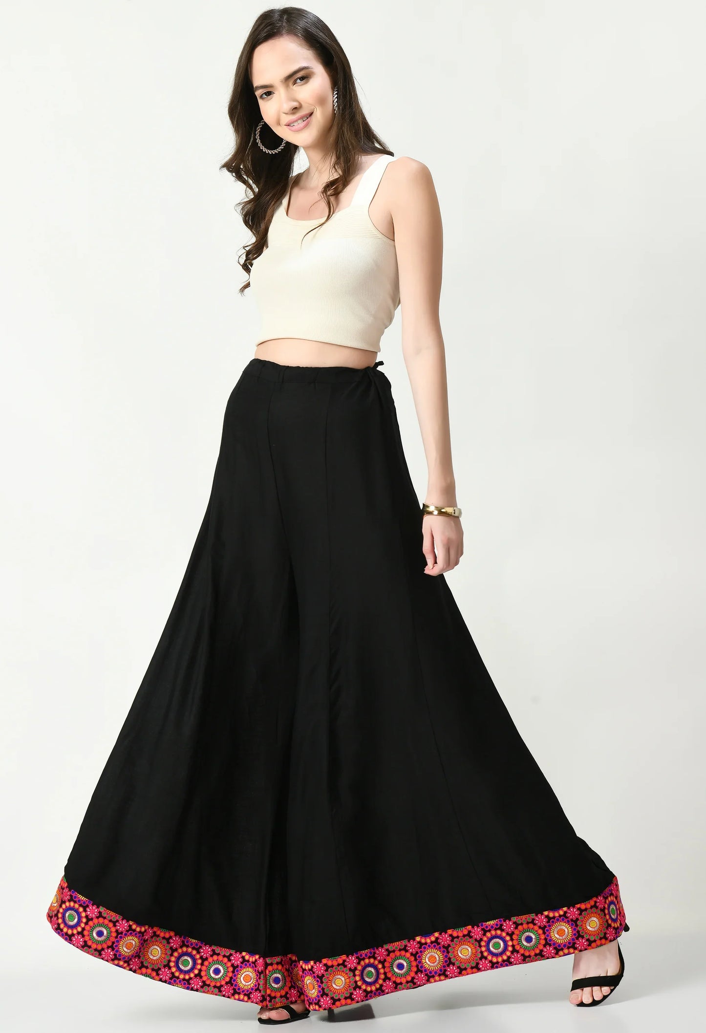 MAURYA Women's Black Solid Elasticated Loose Fit Lace Palazzo (MPL009)