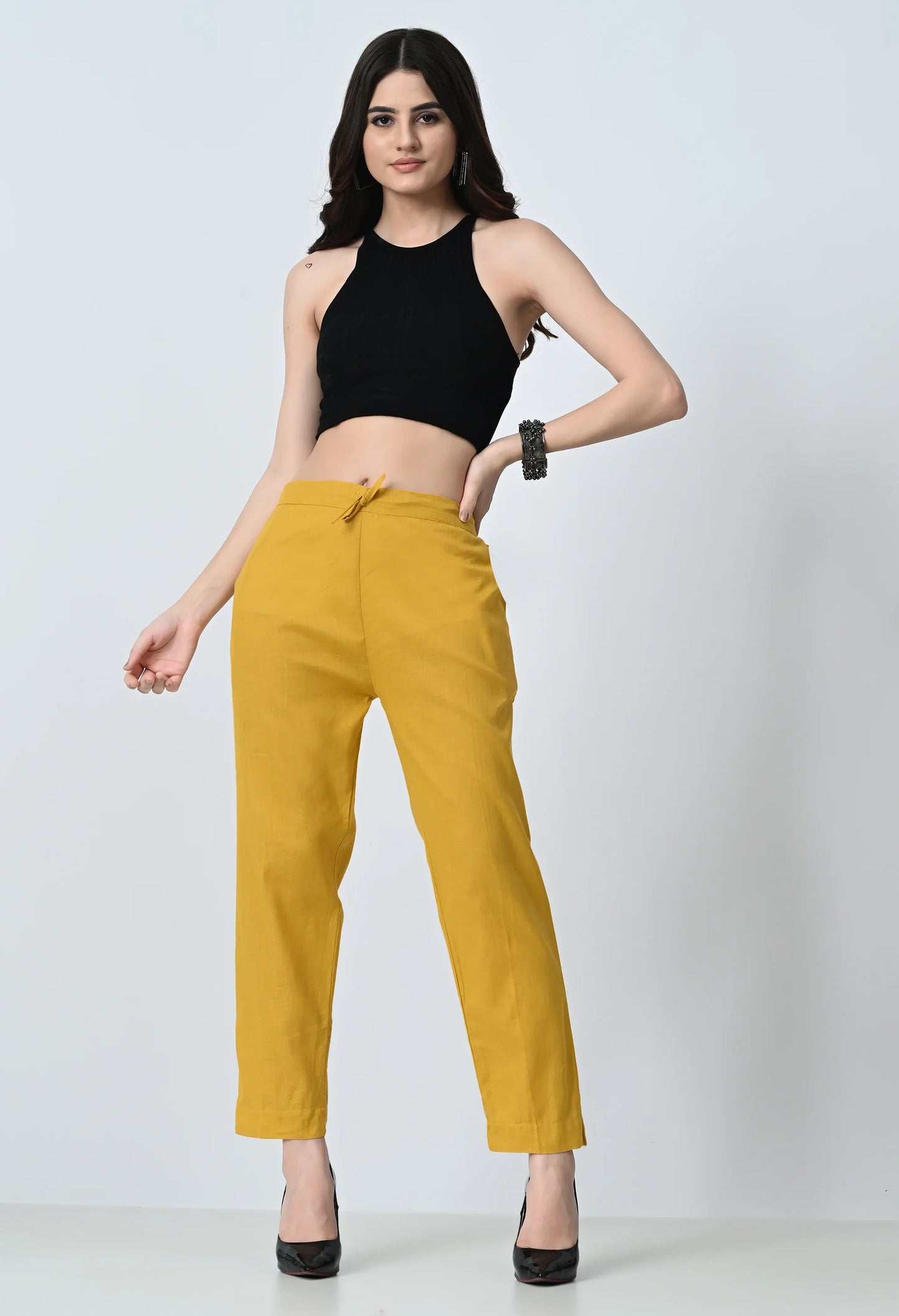 MAURYA Women's Mustard Solid 100% Cotton Pant with 2 Side Pockets (MPT018)