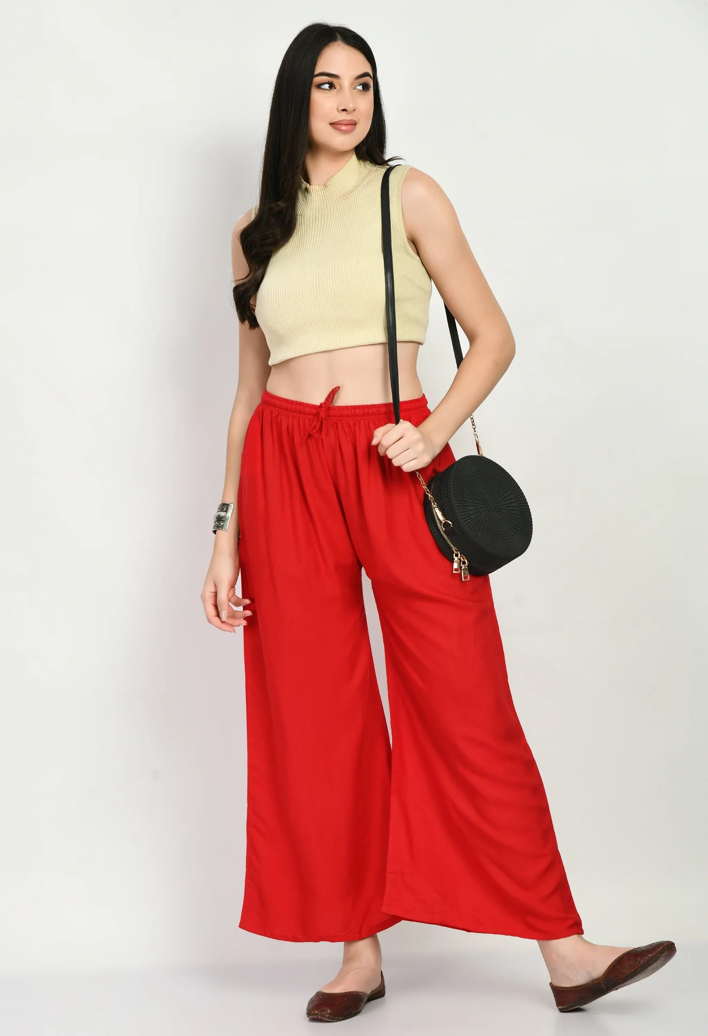 MAURYA Women's Rayon Red Solid Elasticated Regular Palazzo (MPL001)