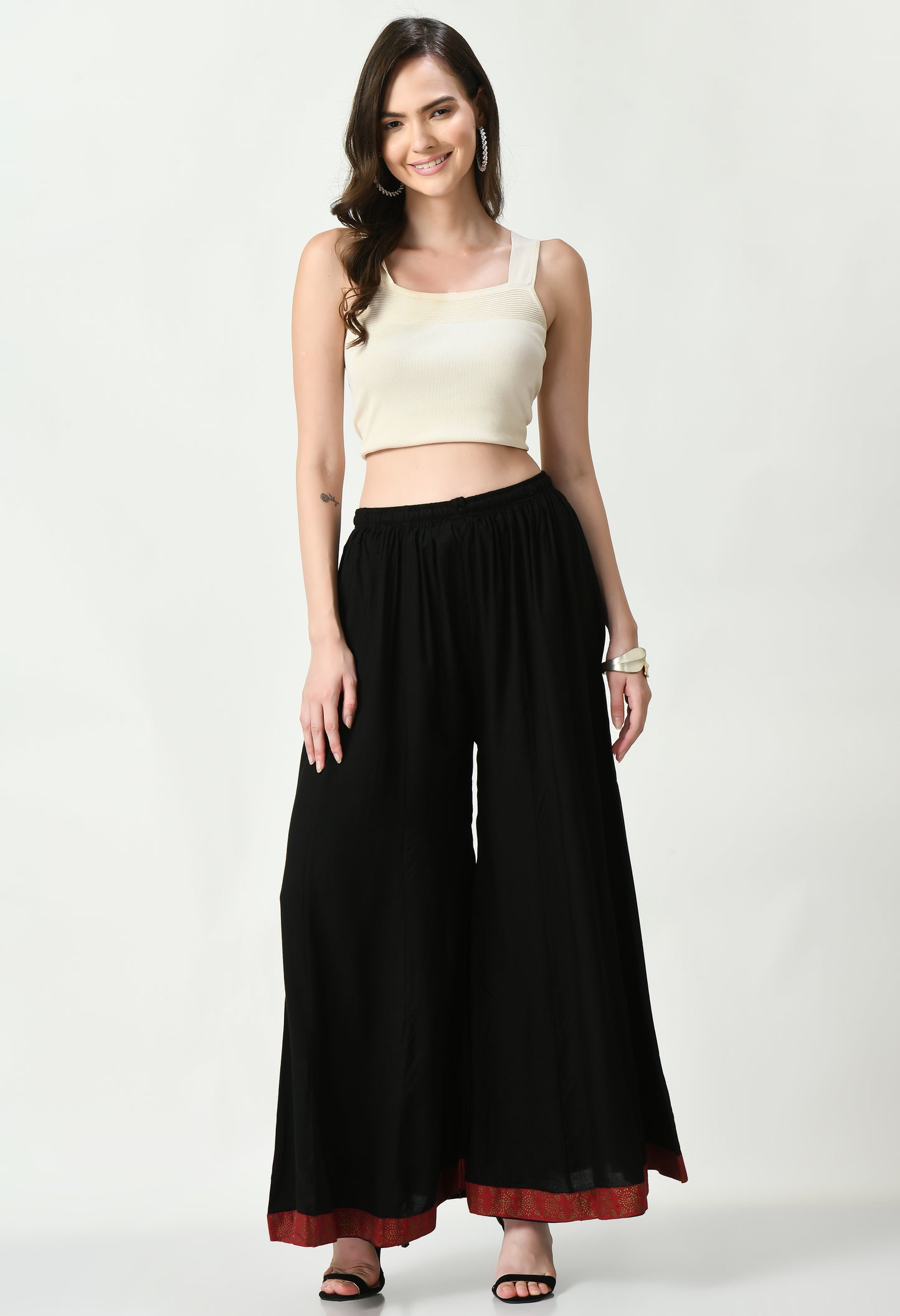 MAURYA Women Solid Rayon Palazzo with Elastic Waist & Lace Hem