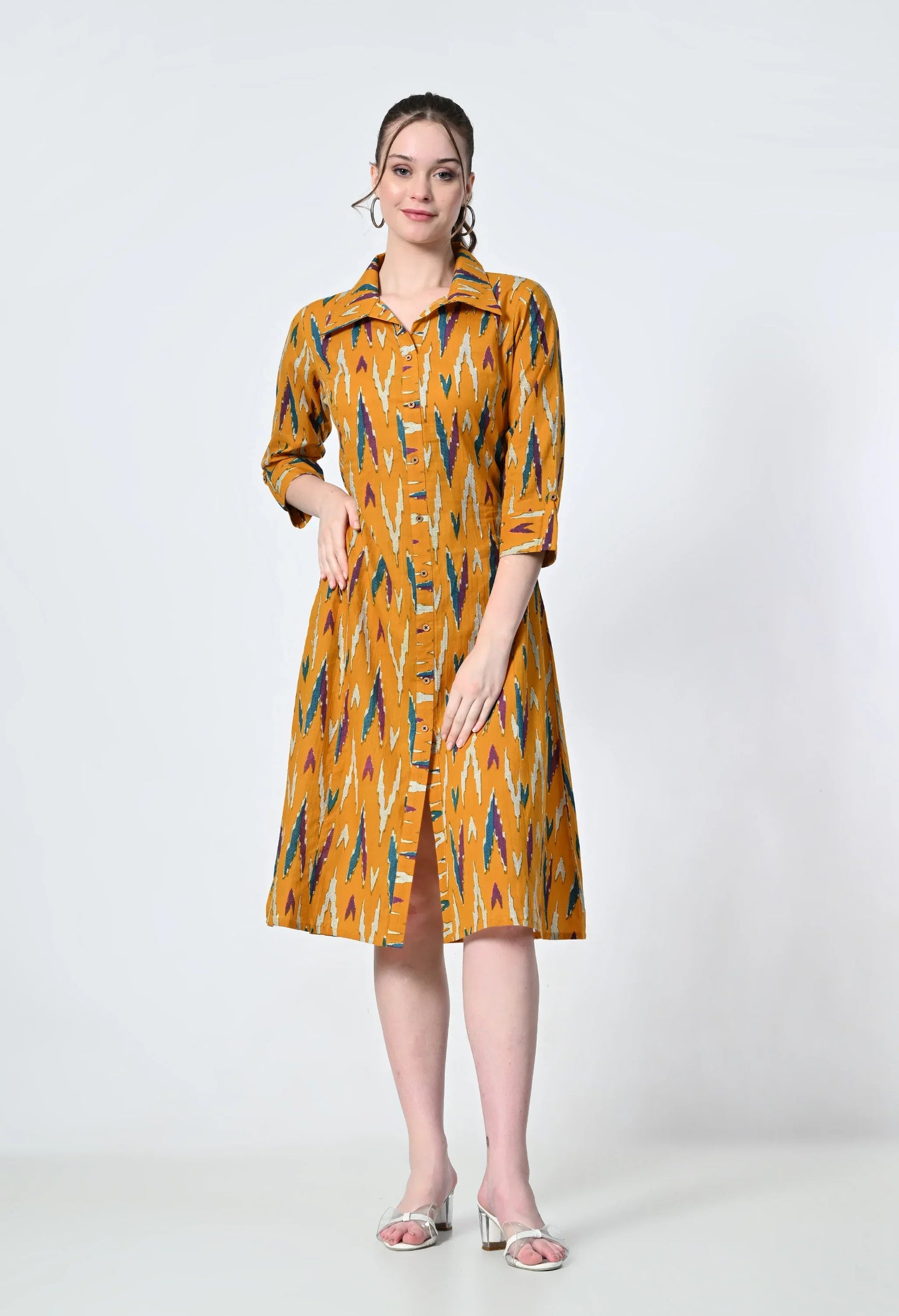 MAURYA Women's Mustard 100% Cotton Western Dress (MDR023)