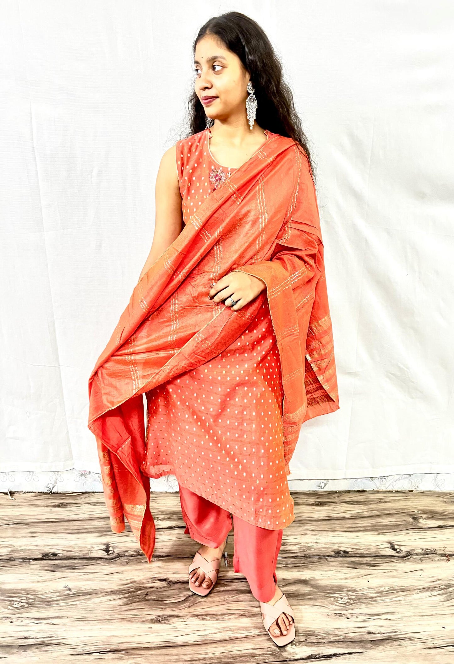 MAURYA Women Gajri Printed Viscose Chanderi Kurta Set with Dupatta (WMKS021)