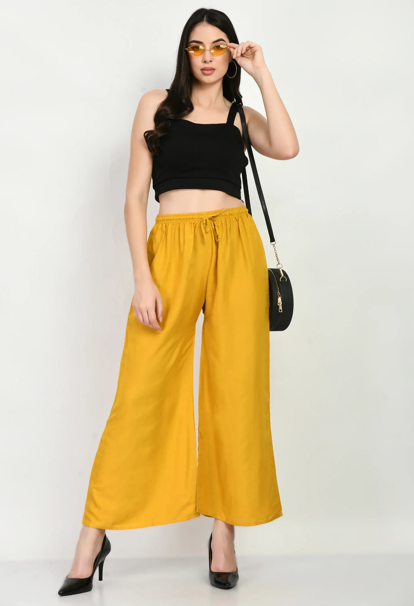 MAURYA Women's Rayon Mustard Solid Elasticated Regular Palazzo (MPL002)