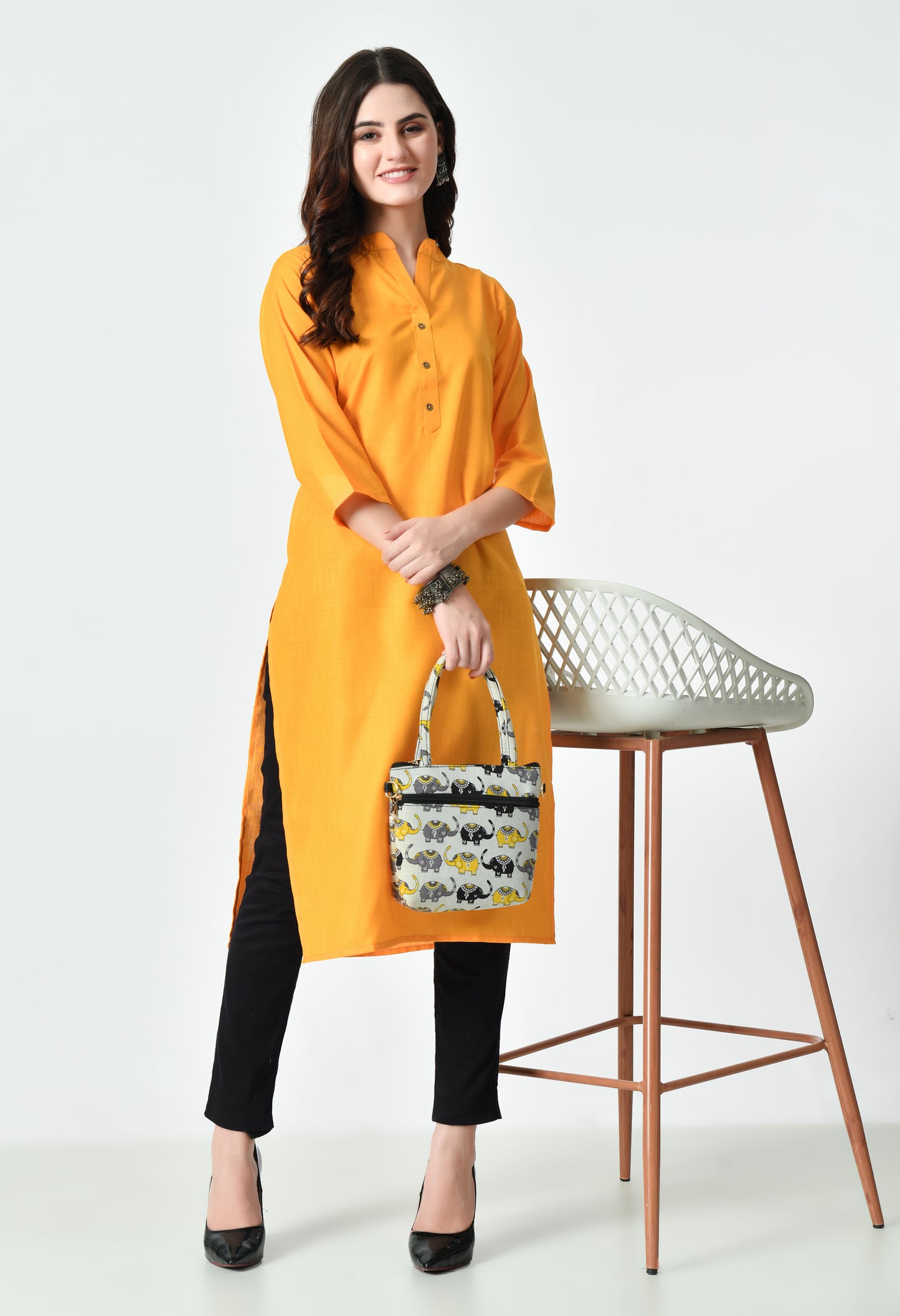 MAURYA Women's Orange Color Solid Cotton Blend Regular Straight Kurti (MKT131)