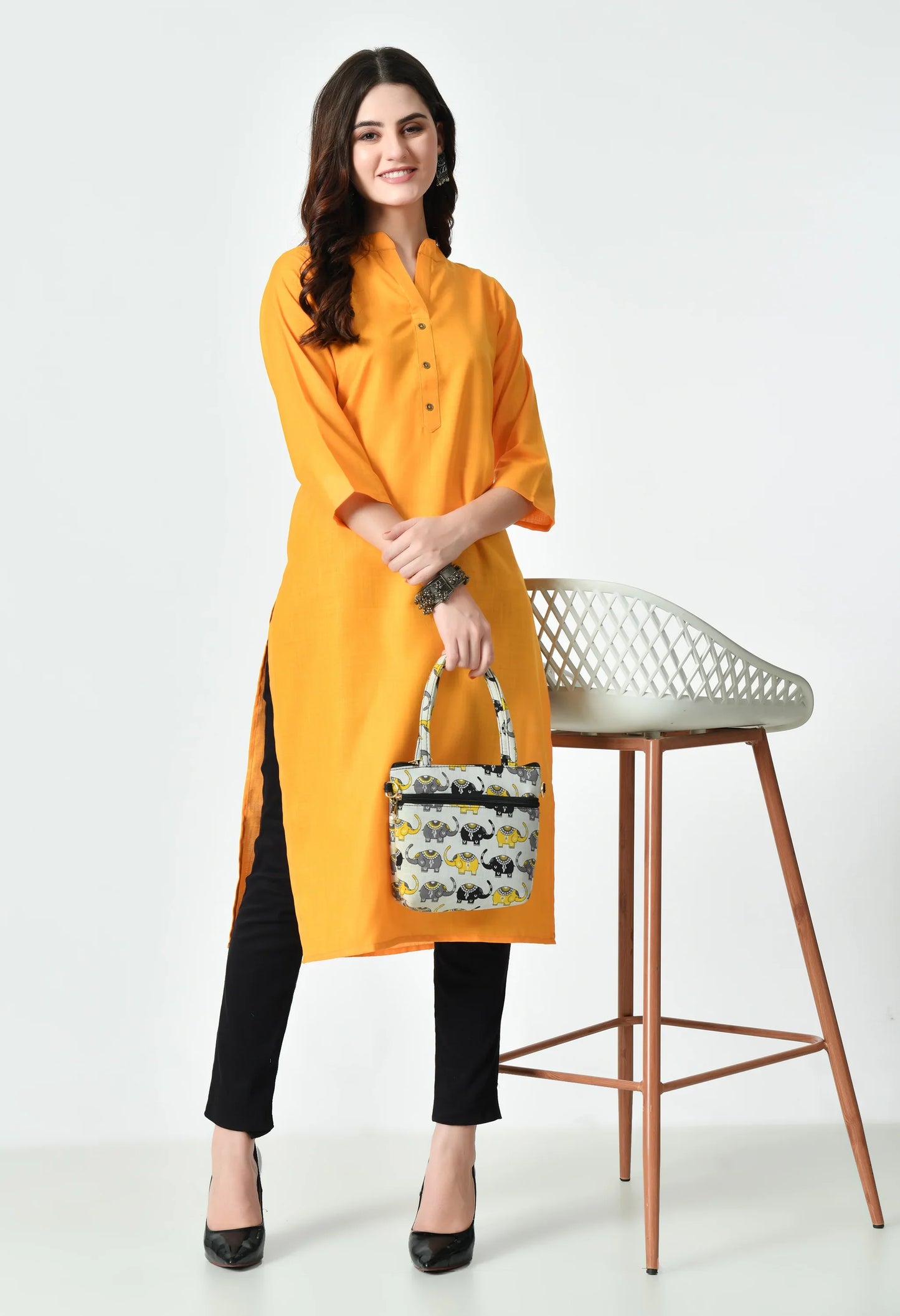 MAURYA Women's Orange Color Solid Cotton Blend Regular Straight Kurti (MKT131)