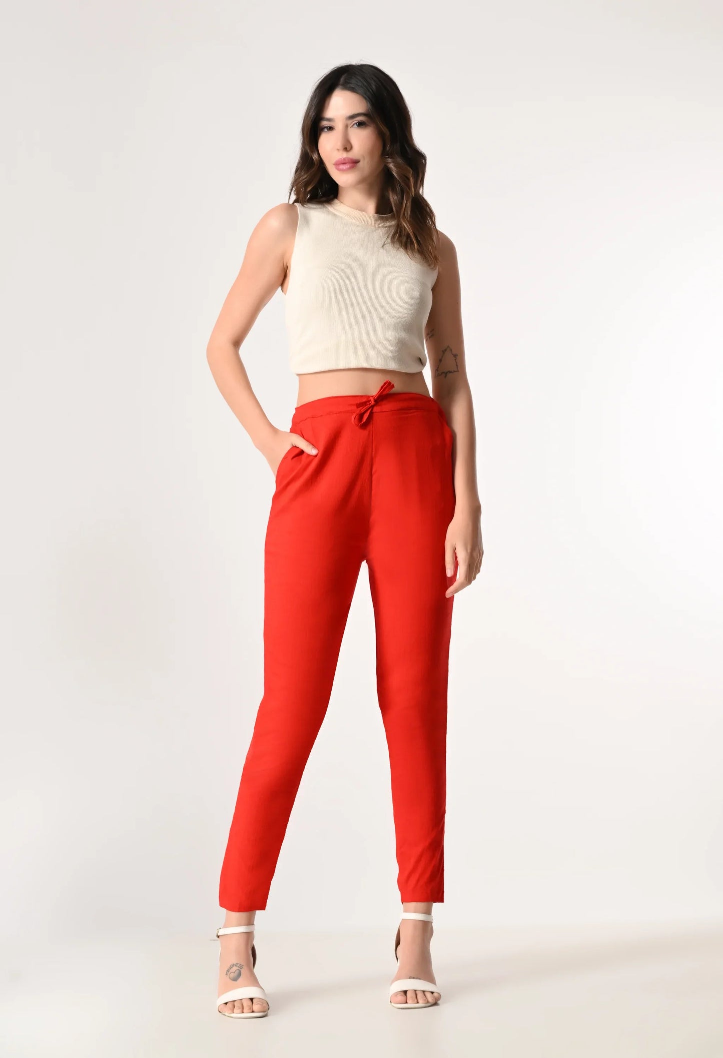 MAURYA Women's Red Solid Lycra Pant with 2 Side Pockets (MPT020)