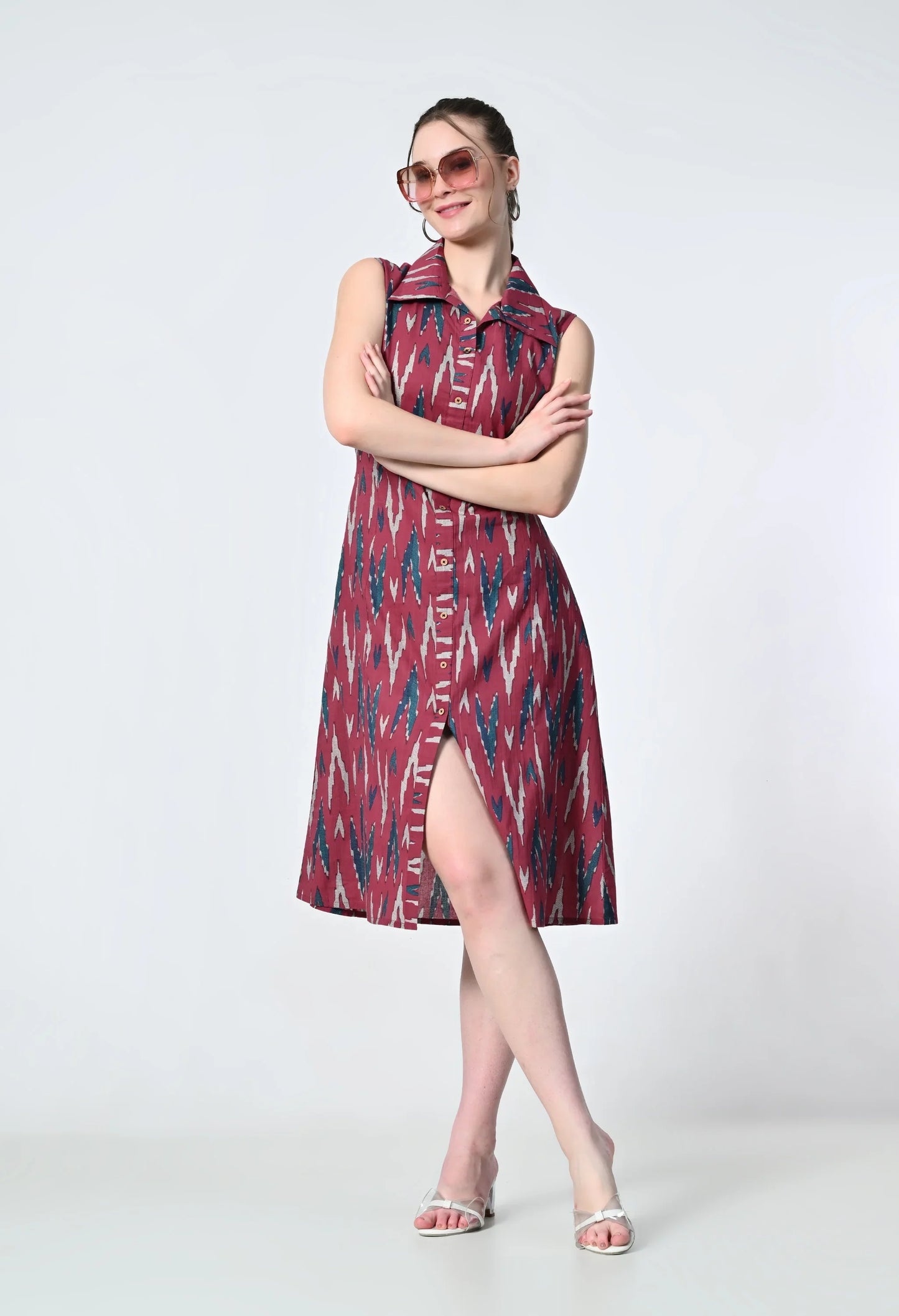 MAURYA Women's Pink 100% Cotton Western Dress (MDR024)