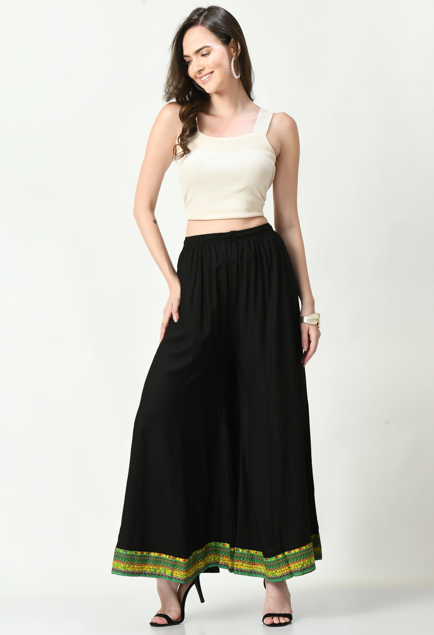 MAURYA Women Solid Rayon Palazzo with Elastic Waist & Lace Hem