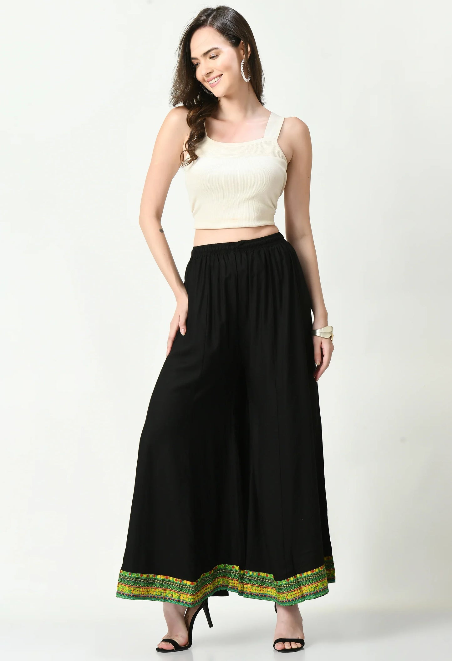 MAURYA Women's Black Solid Elasticated Loose Fit Lace Palazzo (MPL013)