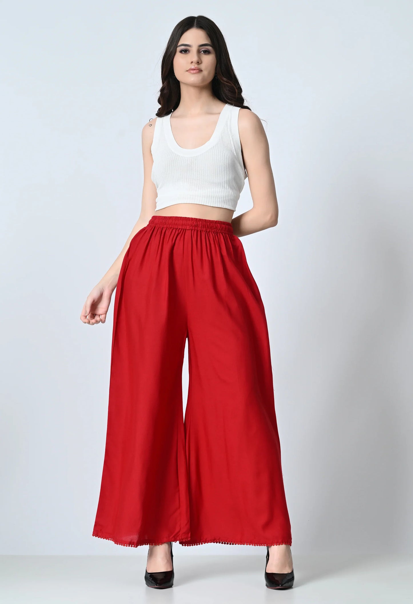 MAURYA Women's Maroon Flared Maxi Palazzo with Elastic Waistband, 39 cm Length (MPL030)