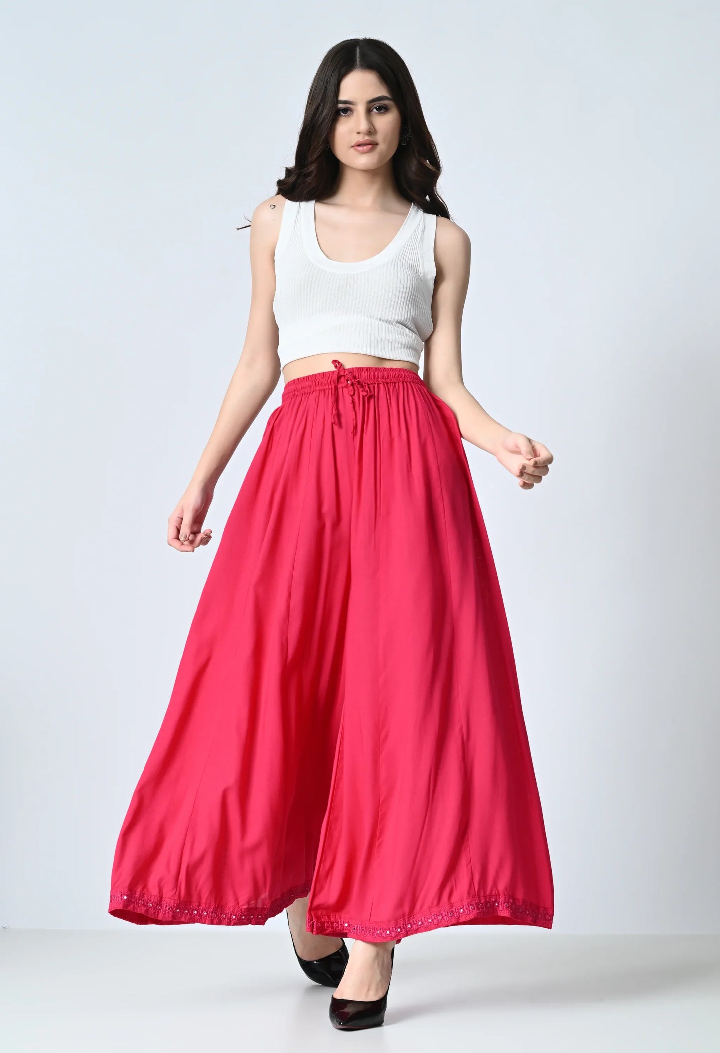 MAURYA Women's Pink Flared Maxi Palazzo with Elastic Waistband, 39 cm Length (MPL026)