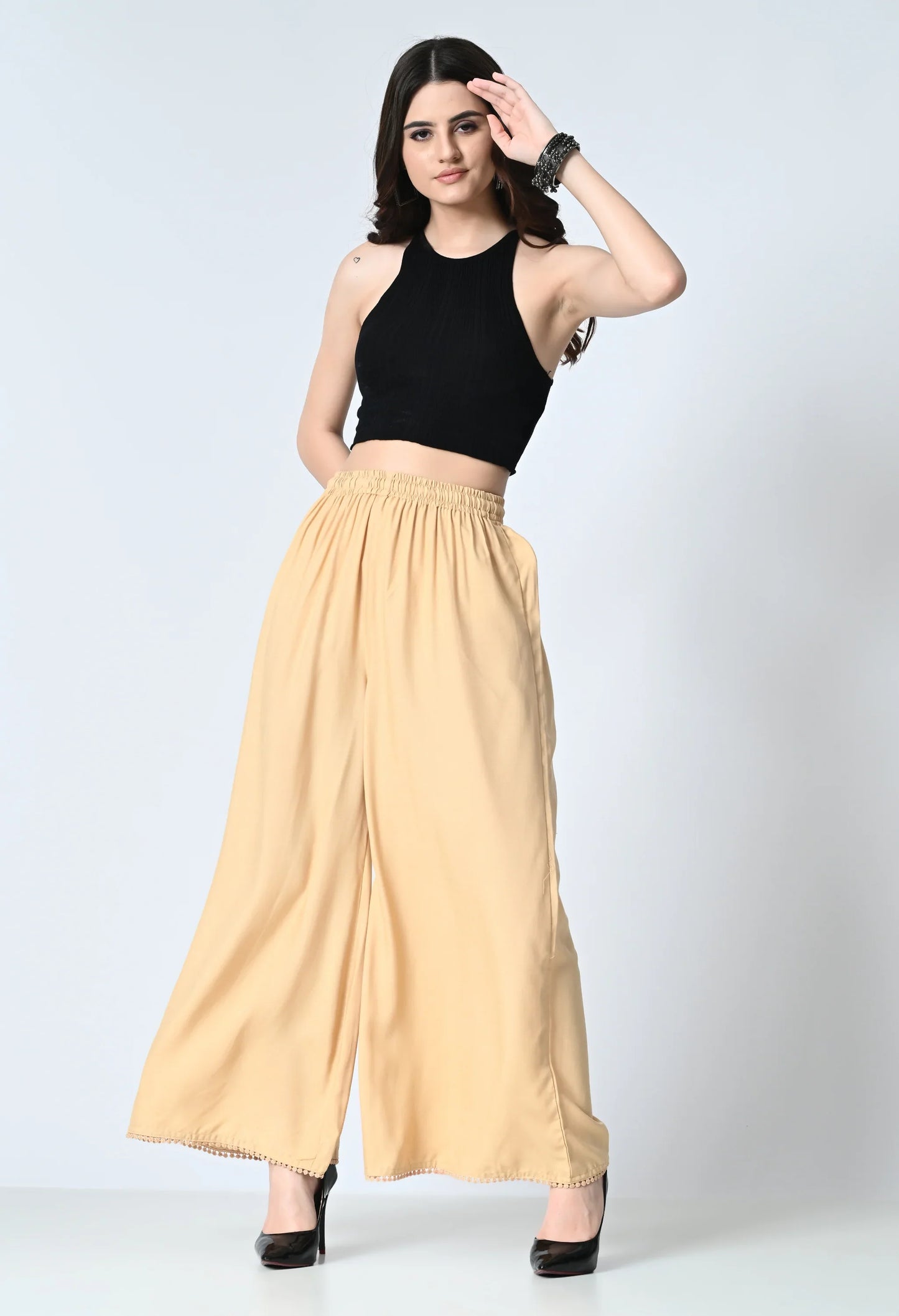 MAURYA Women's Chiku Flared Maxi Palazzo with Elastic Waistband, 39 cm Length (MPL032)