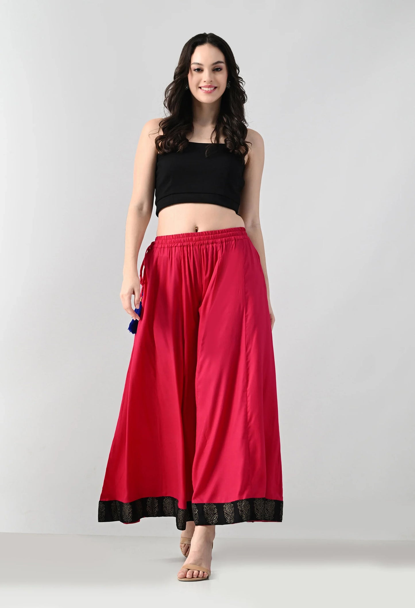 MAURYA Women's and Girls Pink Rayon Regular Flared Palazzo (MPL039)