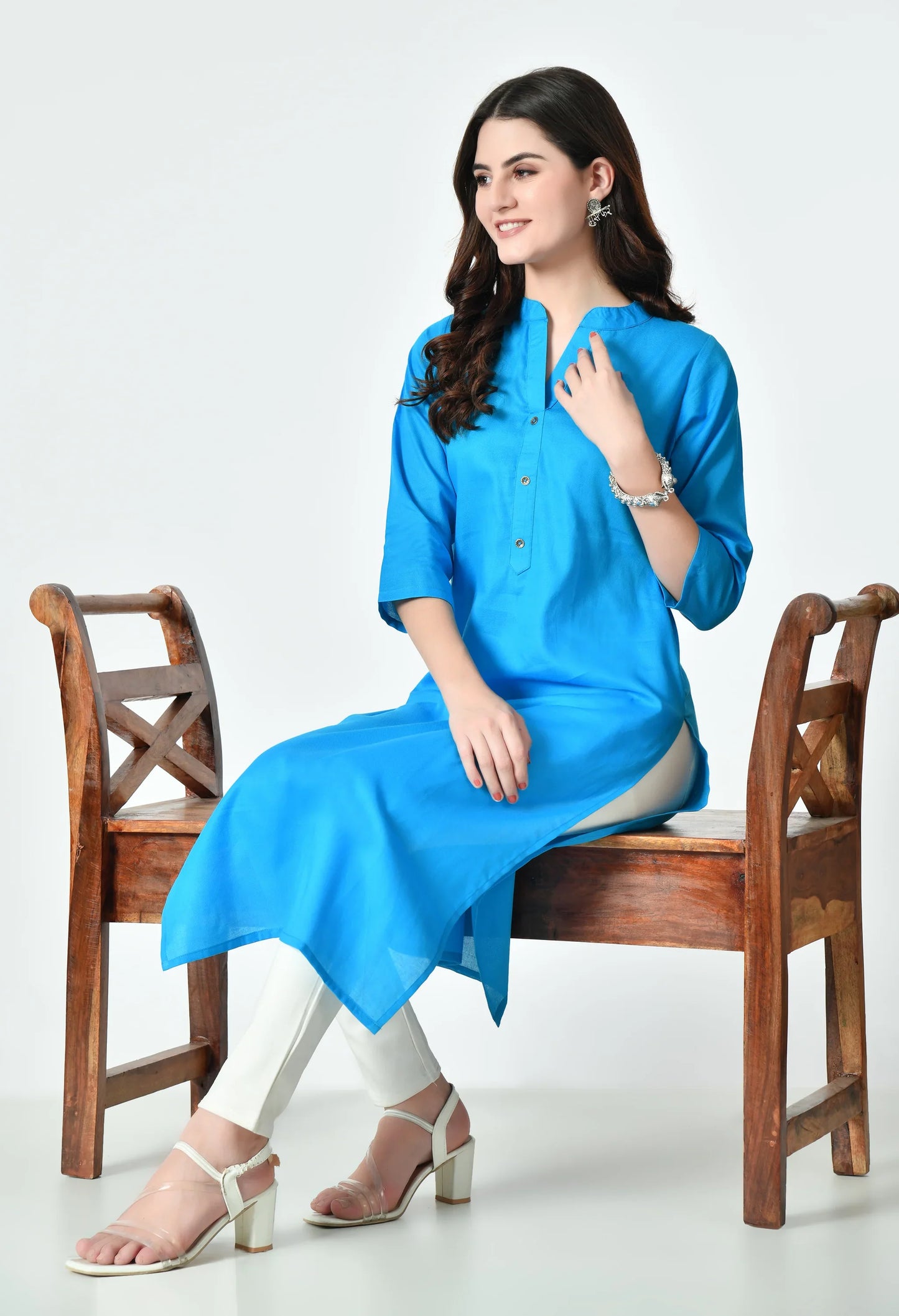 MAURYA Women's Firoji Color Solid Cotton Blend Regular Straight Kurti (MKT128)