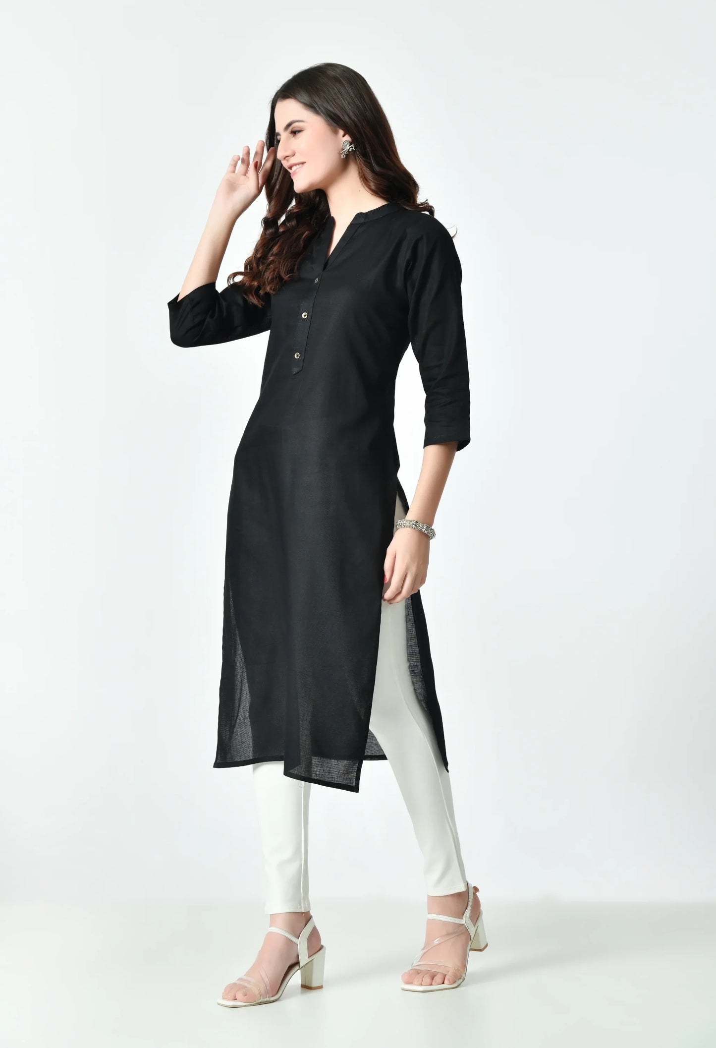 MAURYA Women's Black Color Solid Cotton Blend Regular Straight Kurti (MKT126)