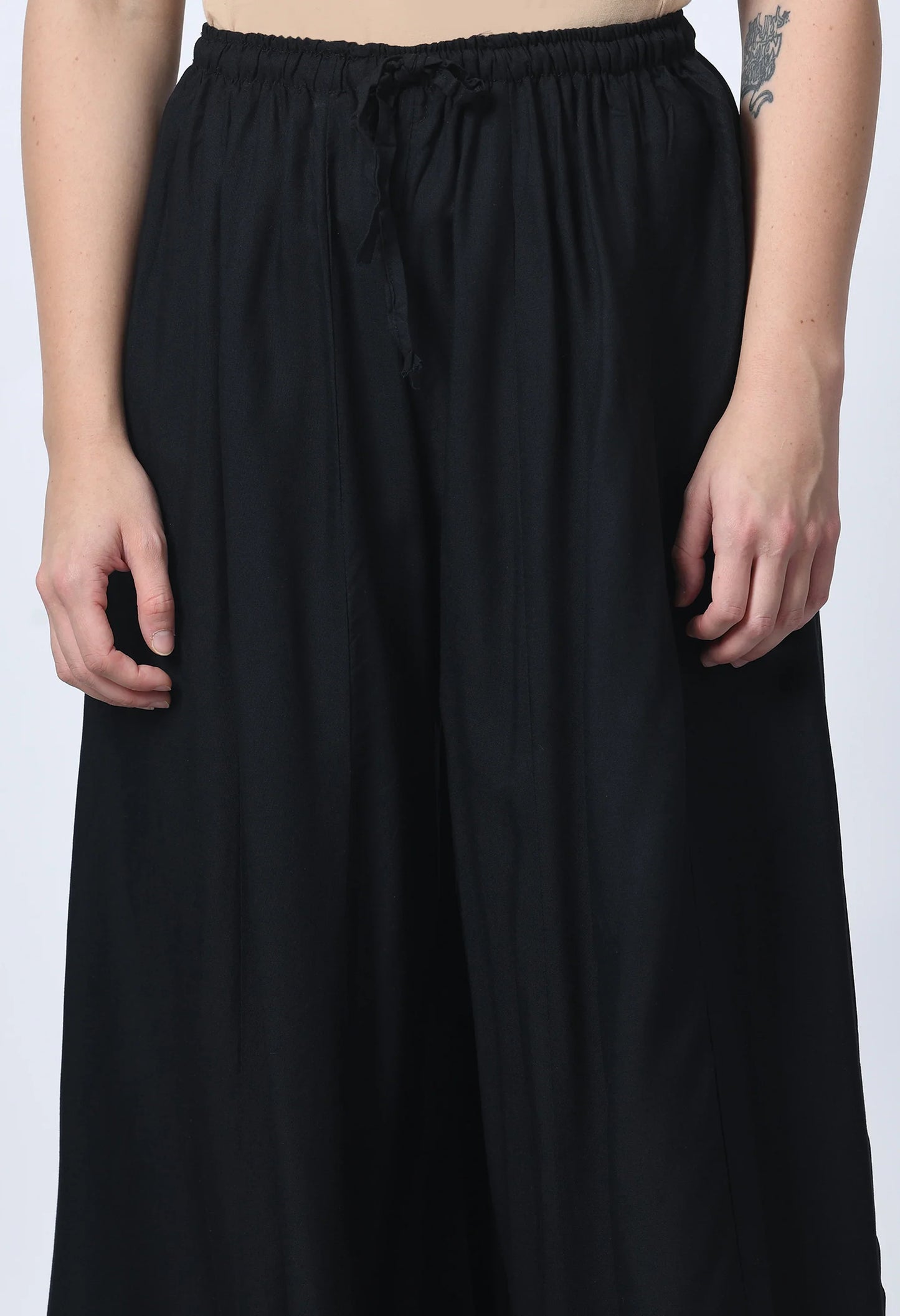 MAURYA Women's Rayon Black Regular Fit Solid Flared Embroidery with Mirror Work Palazzo (MPL022)