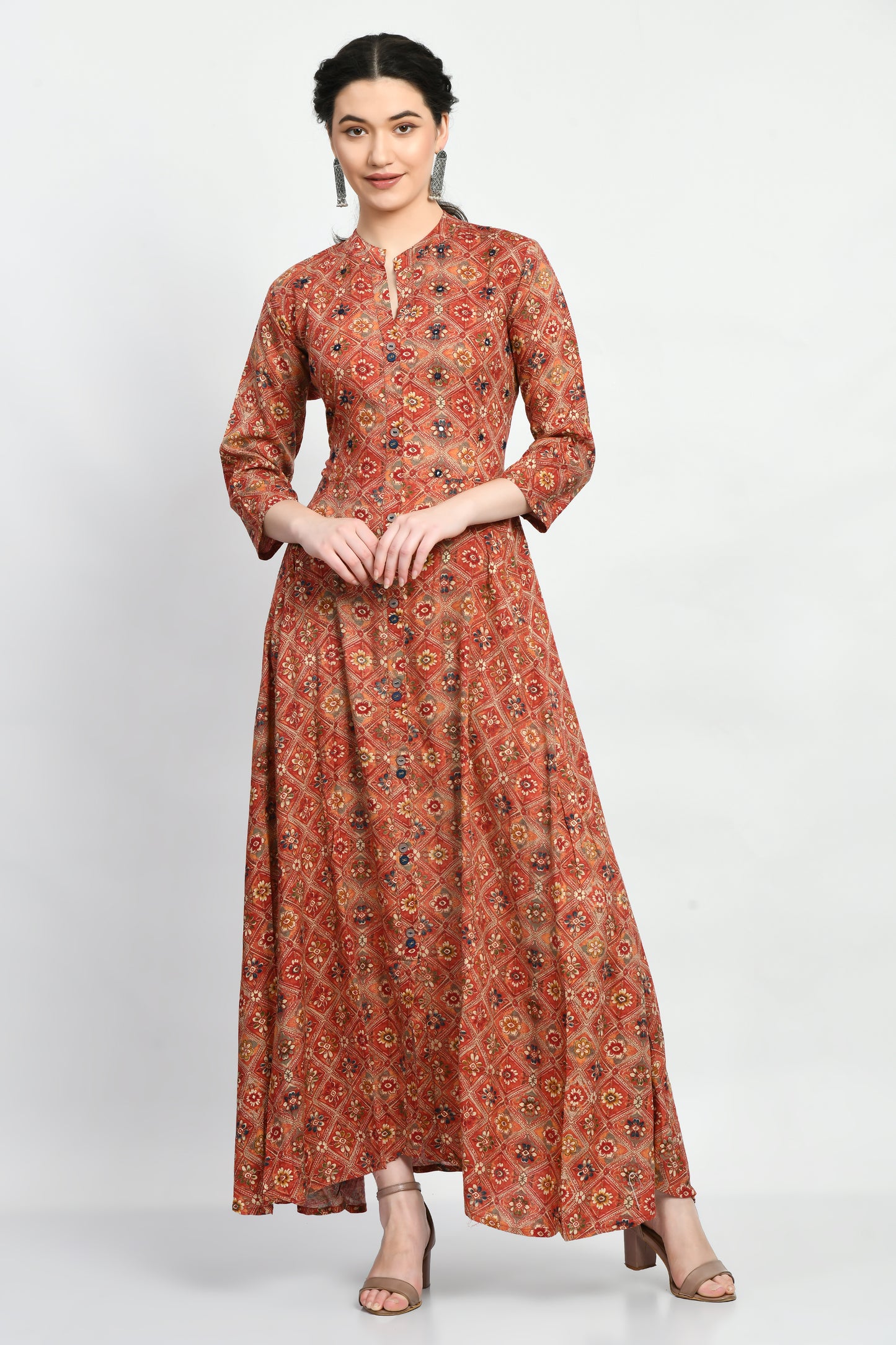 MAURYA Women’s Rayon A-Line Flared Long Dress for Casual & Festive Wear