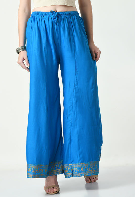 MAURYA Women Solid Rayon Palazzo with Elastic Waist & Lace Hem
