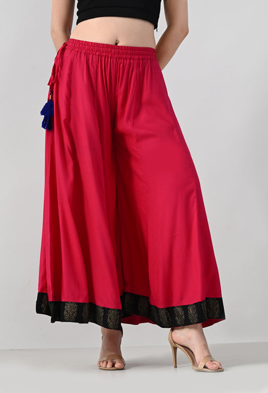 MAURYA Women Solid Rayon Palazzo with Elastic Waist & Lace Hem