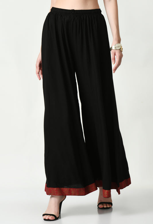 MAURYA Women Solid Rayon Palazzo with Elastic Waist & Lace Hem