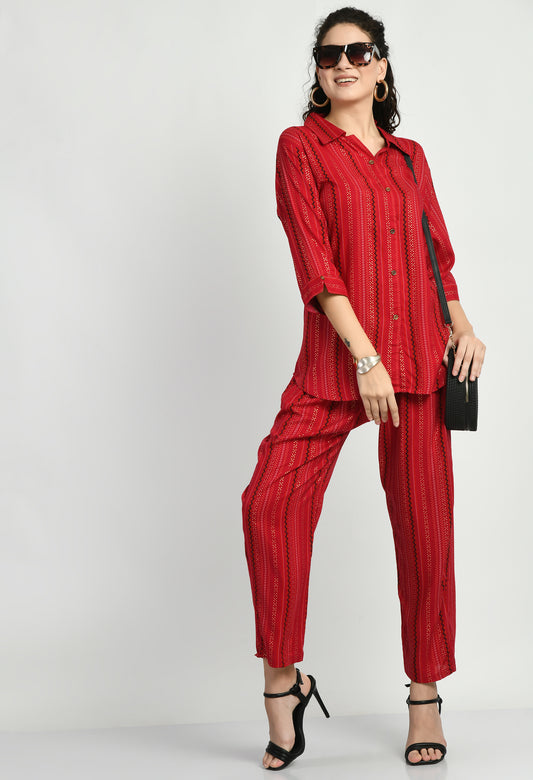MAURYA Women’s Rayon Printed Co-Ord Set | Shirt Top & Pants