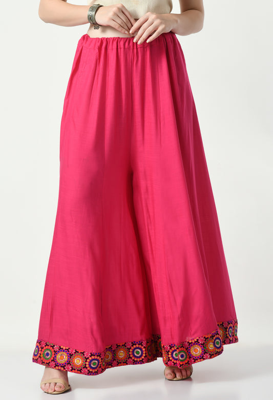 MAURYA Women Solid Rayon Palazzo with Elastic Waist & Lace Hem