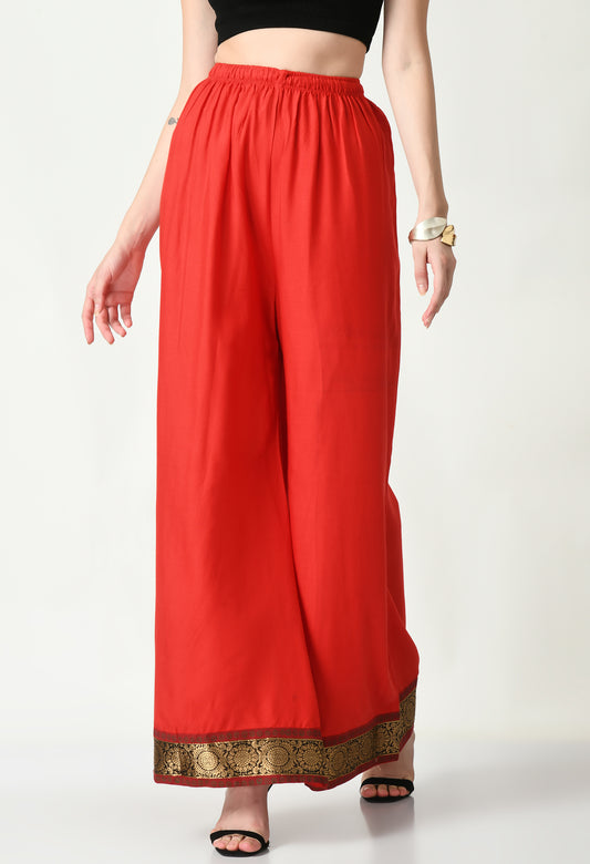 MAURYA Women Solid Rayon Palazzo with Elastic Waist & Lace Hem