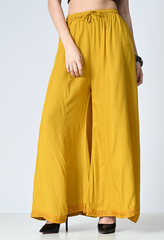 MAURYA Women Solid Rayon Palazzo with Elastic Waist & Lace Hem