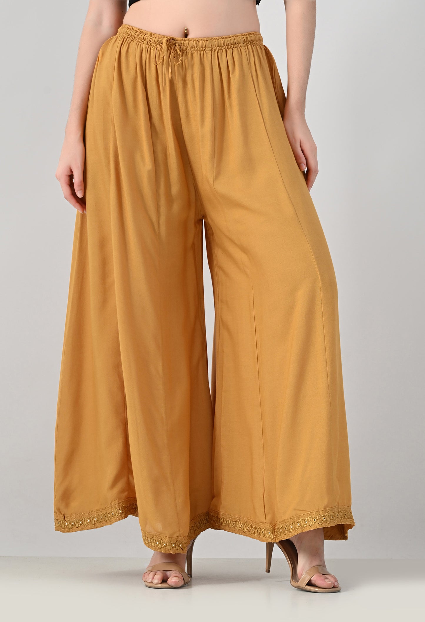 MAURYA Women Solid Rayon Palazzo with Elastic Waist & Lace Hem