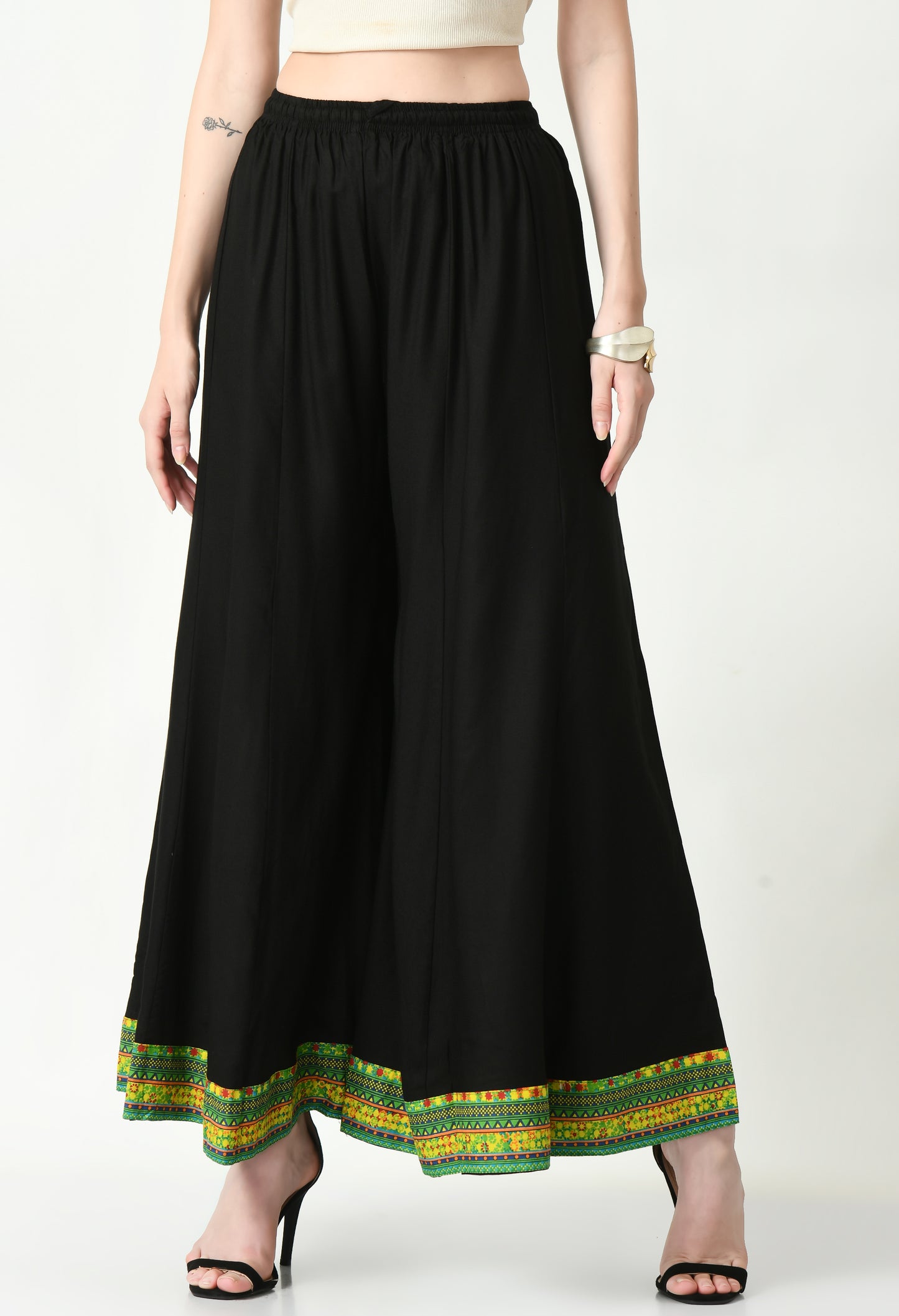 MAURYA Women Solid Rayon Palazzo with Elastic Waist & Lace Hem