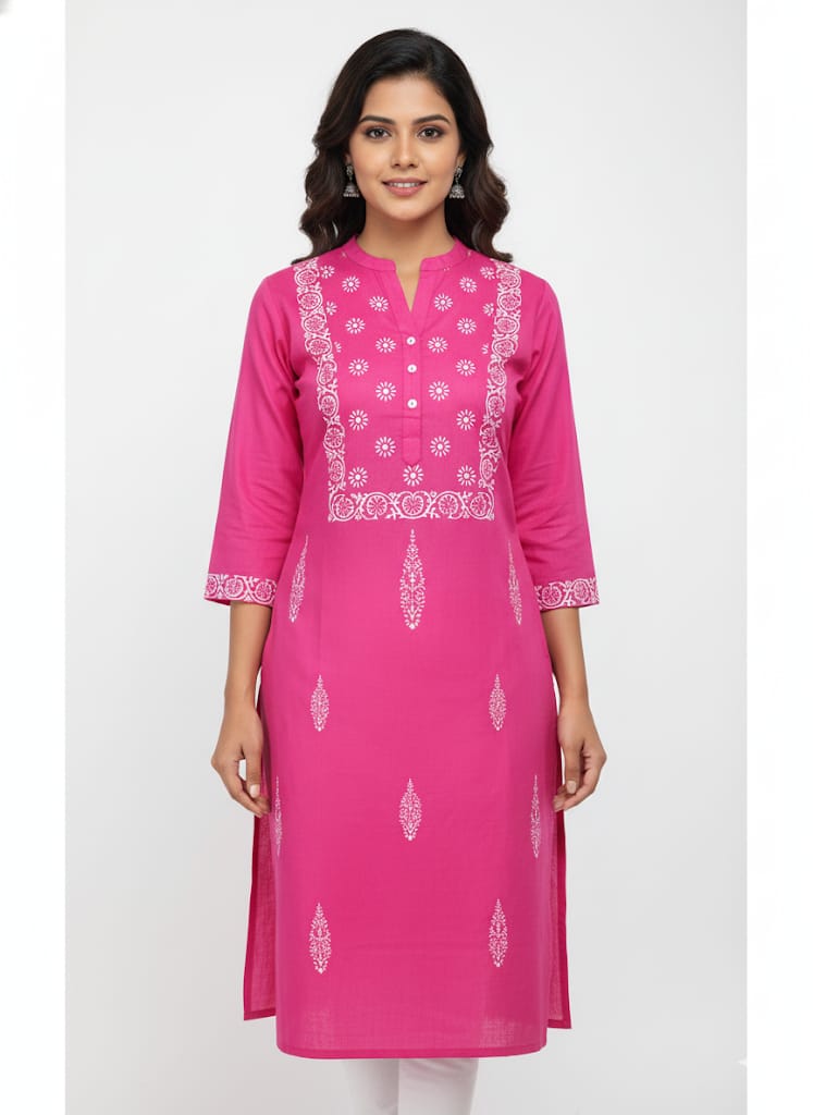 MAURYA Women's Cotton Blend Block Print Kurti