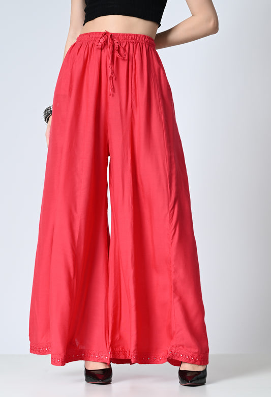 MAURYA Women Solid Rayon Palazzo with Elastic Waist & Lace Hem