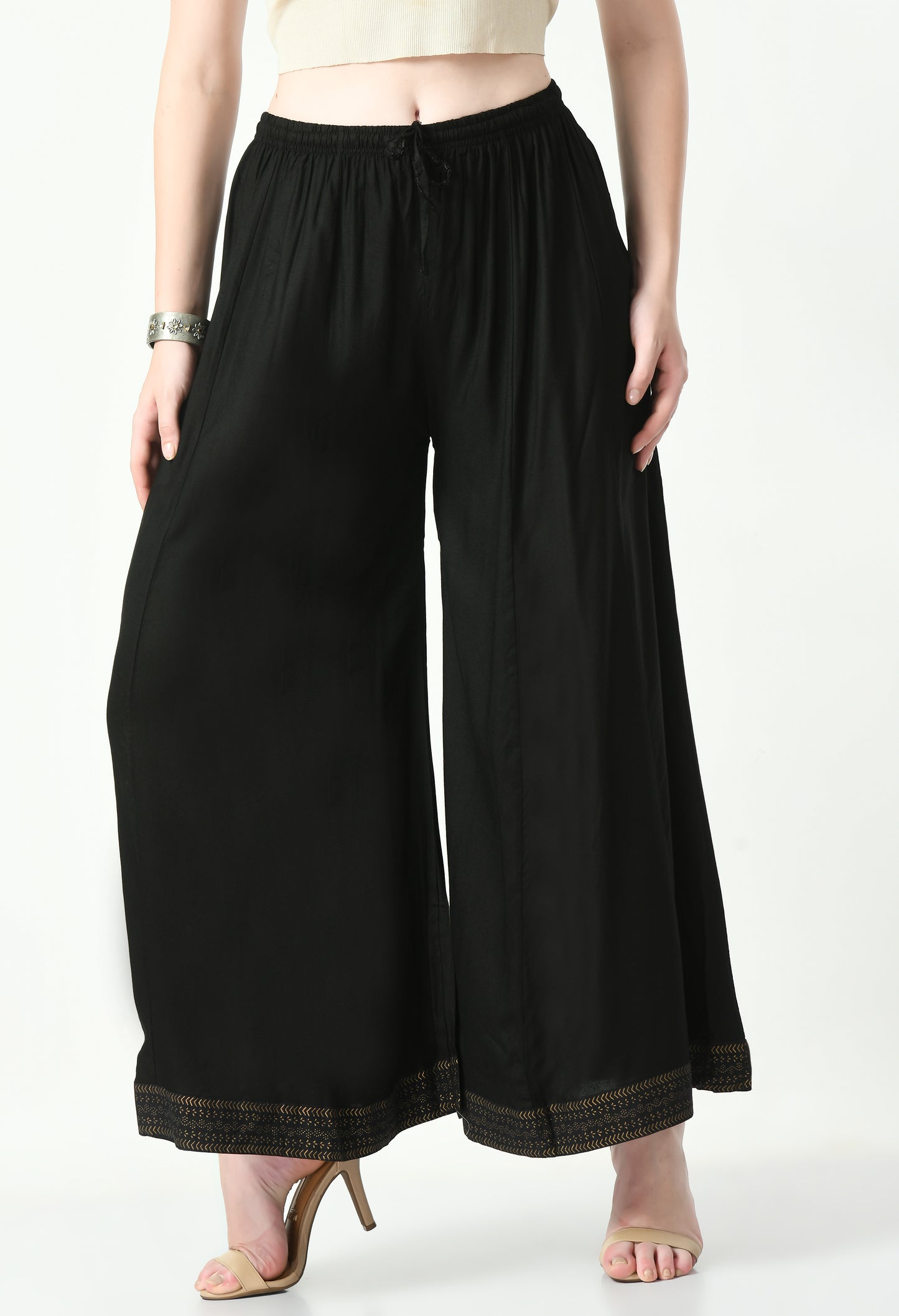 MAURYA Women Solid Rayon Palazzo with Elastic Waist & Lace Hem