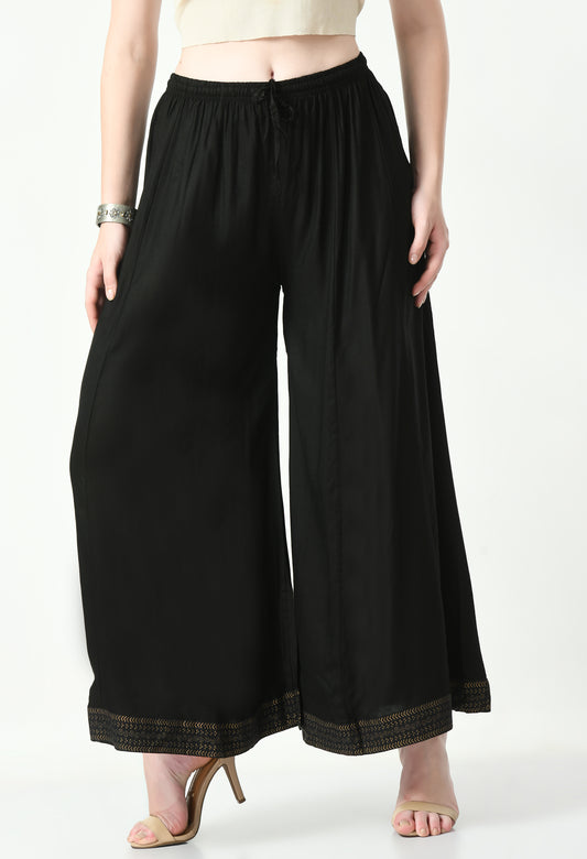 MAURYA Women Solid Rayon Palazzo with Elastic Waist & Lace Hem