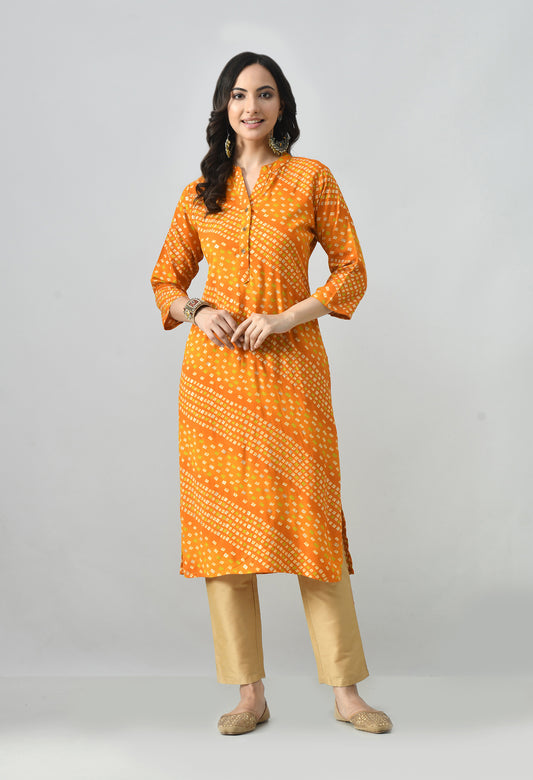 MAURYA Women's Chanderi Print Straight Kurti