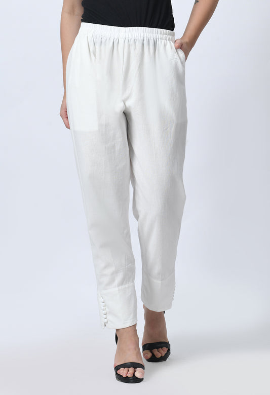 MAURYA Women’s Cotton Straight Fit Pants with Side Pockets & Button Detail