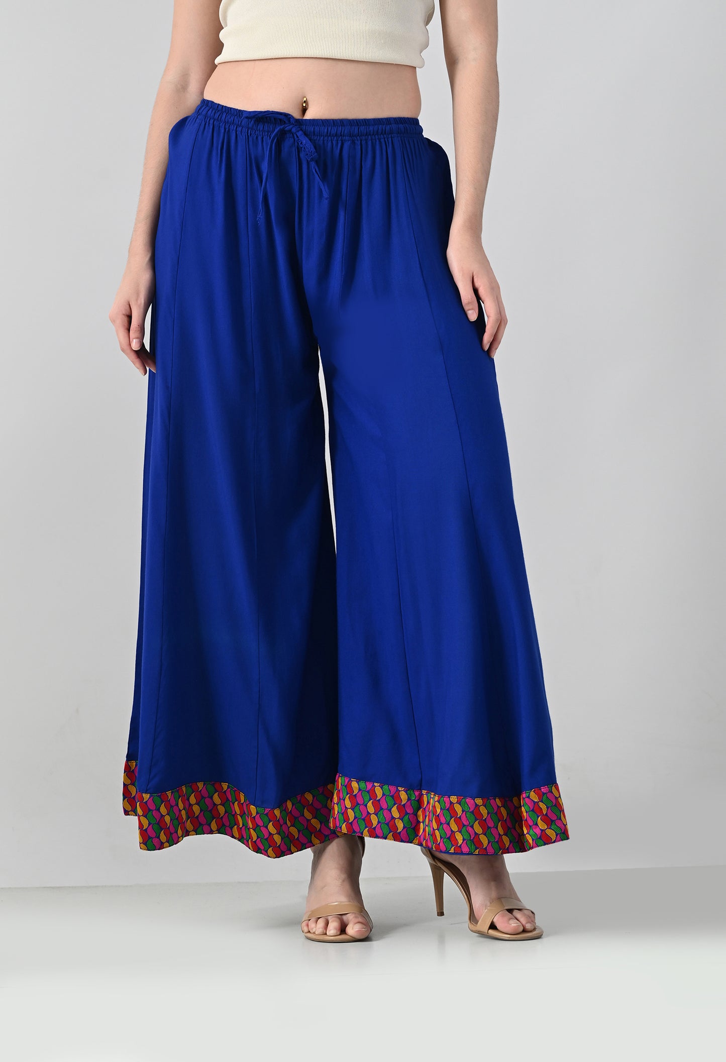 MAURYA Women Solid Rayon Palazzo with Elastic Waist & Lace Hem