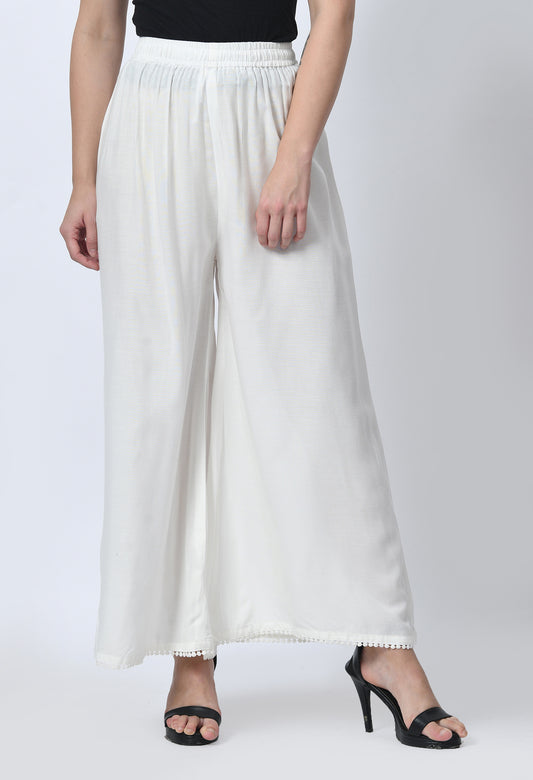 MAURYA Women Solid Rayon Palazzo with Elastic Waist & Lace Hem