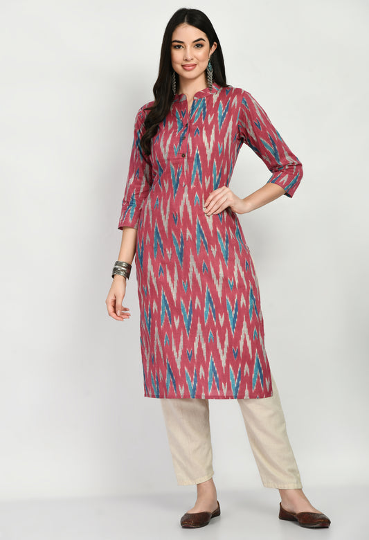 MAURYA Pure Cotton Ikkat Print Straight Kurti