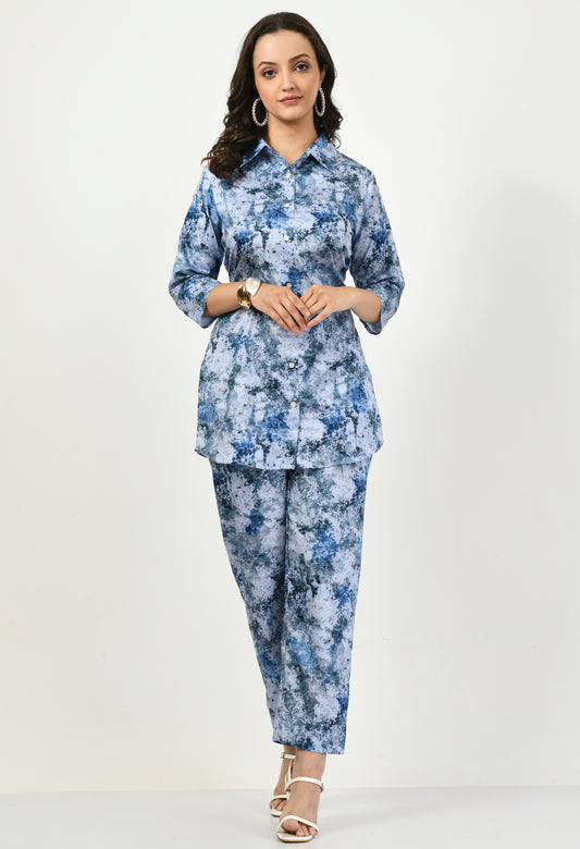 MAURYA Women’s Rayon Printed Co-Ord Set | Shirt Top & Pants