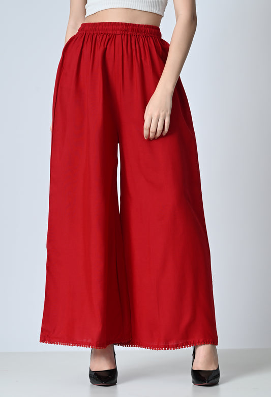 MAURYA Women Solid Rayon Palazzo with Elastic Waist & Lace Hem