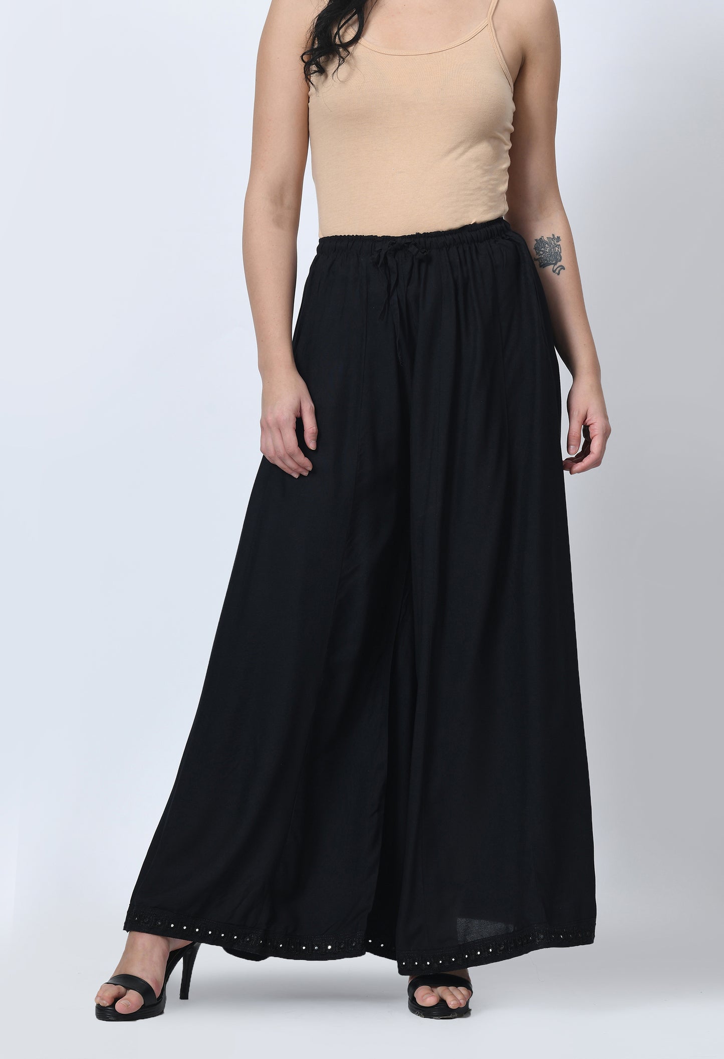 MAURYA Women Solid Rayon Palazzo with Elastic Waist & Lace Hem