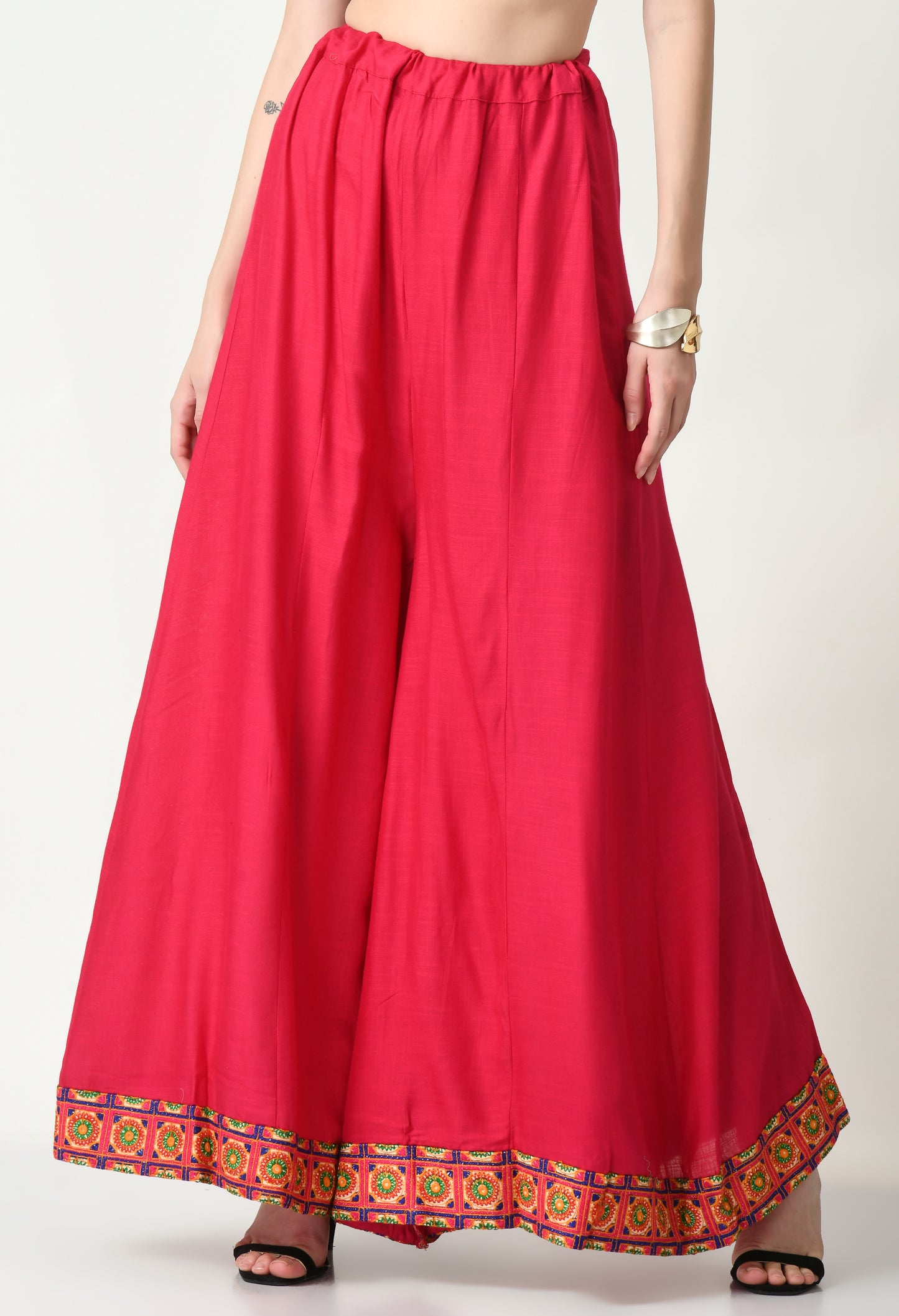 MAURYA Women Solid Rayon Palazzo with Elastic Waist & Lace Hem