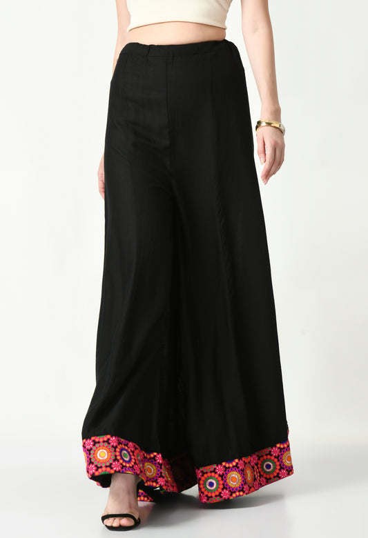 MAURYA Women Solid Rayon Palazzo with Elastic Waist & Lace Hem