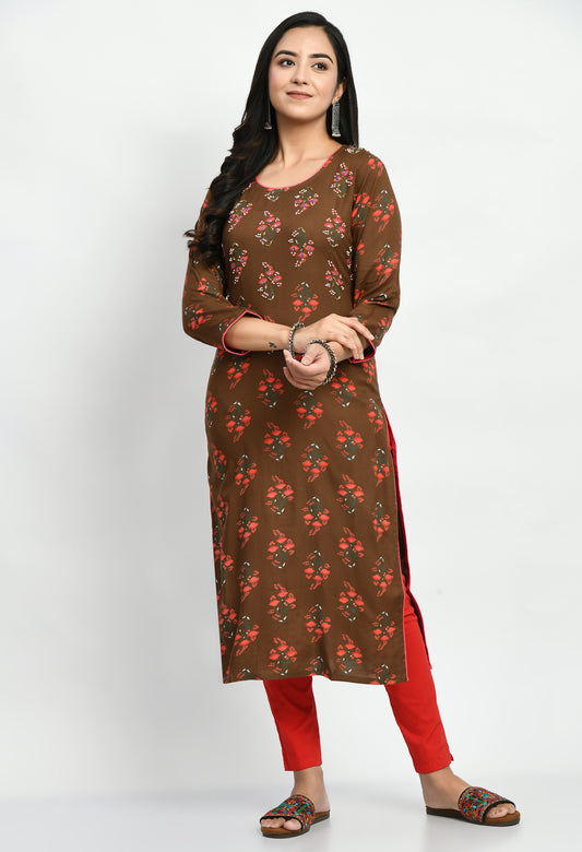 MAURYA Women's Rayon Kurti Brown